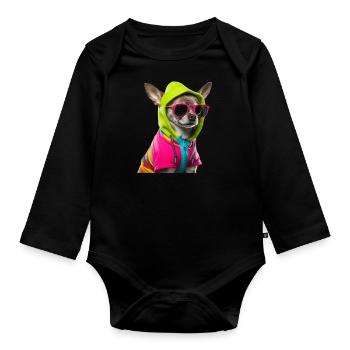 Chihuahua chien avec lunettes de soleil - Body Bébé bio manches longues - noir - Devant