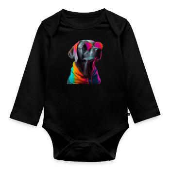 Chien Labrador avec des lunettes de soleil - Body Bébé bio manches longues - noir - Devant