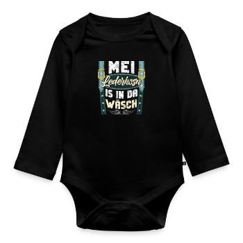 Mei Lederhosn is in da Wäsch Shirt - Baby Bio-Langarm-Body - Schwarz - Vorne