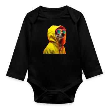 Suricate avec lunettes de soleil Animaux colorés et cool - Body Bébé bio manches longues - noir - Devant
