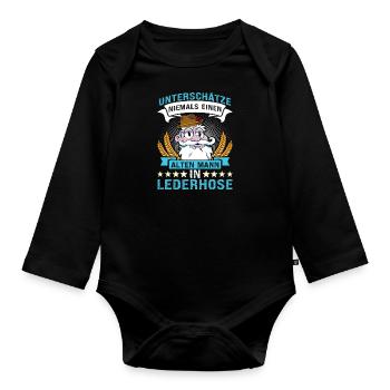 Unterschätze Niemals einen Alten Mann in Lederhose - Baby Bio-Langarm-Body - Schwarz - Vorne