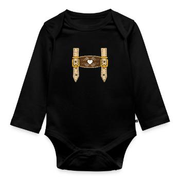 Lederhosen Trachten Shirt Männer Bayerisch - Baby Bio-Langarm-Body - Schwarz - Vorne