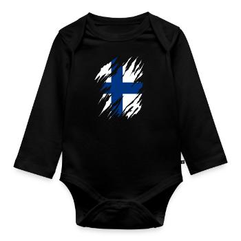 Finlande Drapeau Suomi Drapeau finlandais utilisé Look - Body Bébé bio manches longues - noir - Devant