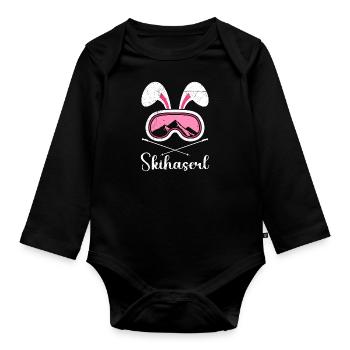 Skihaserl Skihasen Shirt Skihasen Apres Party - Baby Bio-Langarm-Body - Schwarz - Vorne
