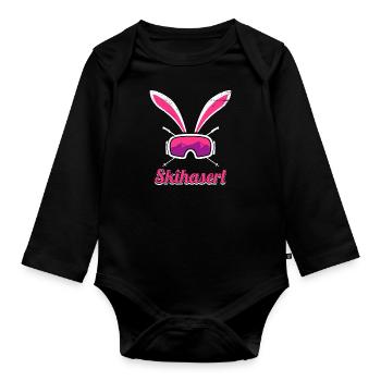 Skihaserl Skihasen Shirt Skihasen Apres Party - Baby Bio-Langarm-Body - Schwarz - Vorne