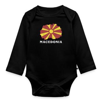 Macedonia Balkans Origin Travel Flag Skopje - Organic Longsleeve Baby Bodysuit - black - Front
