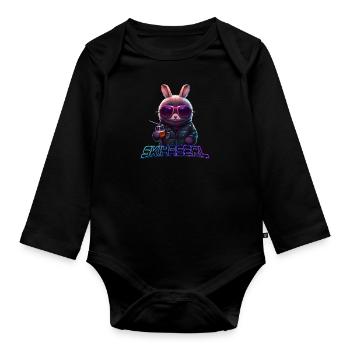 Skihaserl Skihasen Skifahrer Damen Skihäschen - Baby Bio-Langarm-Body - Schwarz - Vorne