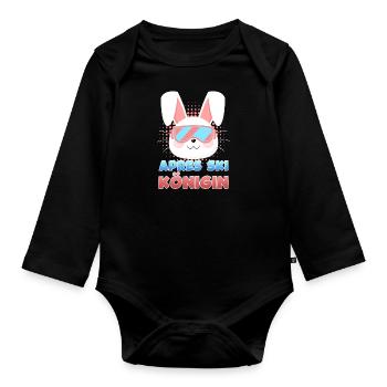 Apres Ski Königin Skihasen Skipiste Frauen - Baby Bio-Langarm-Body - Schwarz - Vorne