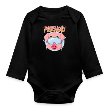 Pistensau Apres Ski Party Skipiste Skifahrer - Baby Bio-Langarm-Body - Schwarz - Vorne
