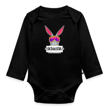 Skihaserl Skihasen Shirt Skihasen Apres Party - Baby Bio-Langarm-Body - Schwarz - Vorne