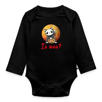 Gruselige Katze Is Was? Halloween Party Kostüm - Baby Bio-Langarm-Body - Schwarz - Vorne