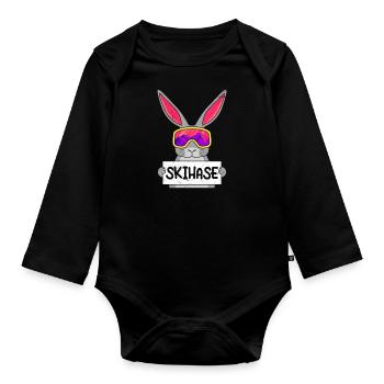 Schneehase Apres Party Skihasen Skihaserl - Baby Bio-Langarm-Body - Schwarz - Vorne