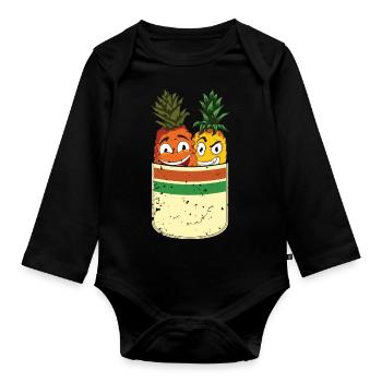 Fruit drôle de fruit cadeau coffre poche ananas - Body Bébé bio manches longues - noir - Devant