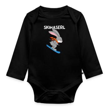 Skihaserl Skihasen Shirt Skihasen Apres Party - Baby Bio-Langarm-Body - Schwarz - Vorne