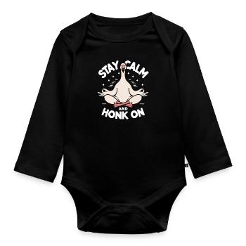 Restez calme oie - Body Bébé bio manches longues - noir - Devant