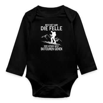Ski Touring Der König will Skitouren Gehen - Baby Bio-Langarm-Body - Schwarz - Vorne