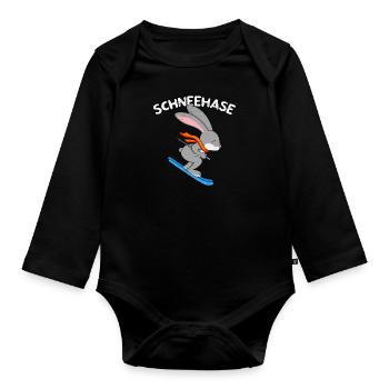 Schneehase Apres Party Skihasen Skihaserl - Baby Bio-Langarm-Body - Schwarz - Vorne