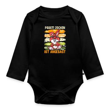 Videospiele Pssst! Zocken ist Angesagt Vide Gamer - Baby Bio-Langarm-Body - Schwarz - Vorne