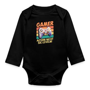 Gamer Altern nicht, Sie Leveln! Retro Gamer - Baby Bio-Langarm-Body - Schwarz - Vorne