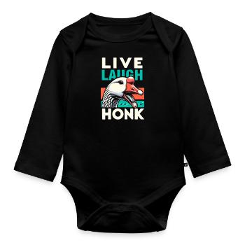 Live, Laugh, Horn – Joyful Goose Meme - Body Bébé bio manches longues - noir - Devant