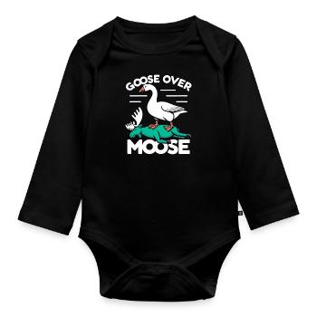 Goose over Moose – Oie triomphante - Body Bébé bio manches longues - noir - Devant