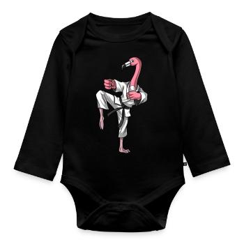 Karaté Flamant Rose Bird - Body Bébé bio manches longues - noir - Devant