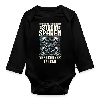 Energiewende Strom Sparen Verbrenner Fahren - Baby Bio-Langarm-Body - Schwarz - Vorne