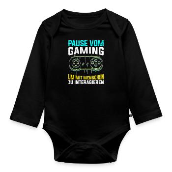 Video Spieler Pause vom Gaming Controller Video - Baby Bio-Langarm-Body - Schwarz - Vorne