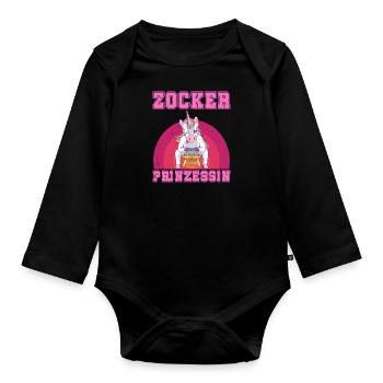 Videospiele Frauen Zocker Prinzessin Einhorn - Baby Bio-Langarm-Body - Schwarz - Vorne