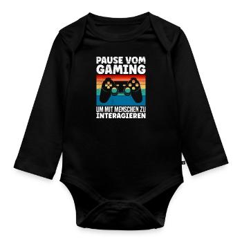 Video Spieler Pause vom Gaming Controller Video - Baby Bio-Langarm-Body - Schwarz - Vorne
