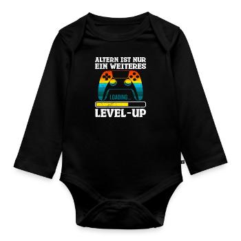 Retro Gamer Altern ist nur ein Weiteres Level Up - Baby Bio-Langarm-Body - Schwarz - Vorne