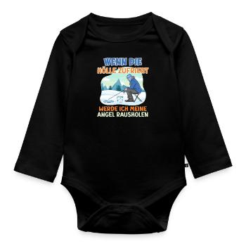 Eisfischen Wenn die Hölle Zufriert Eisangel - Baby Bio-Langarm-Body - Schwarz - Vorne