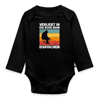Eis Angler Verliebt in die Ruhe beim Eisfischen - Baby Bio-Langarm-Body - Schwarz - Vorne
