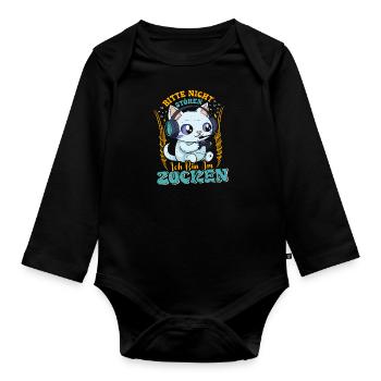 Gaming Katze Bitte nicht Stören Bin am Zocken - Baby Bio-Langarm-Body - Schwarz - Vorne