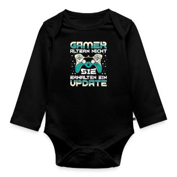 Gamer Altern Nicht Sie Leveln Retro Gamer Zocken - Baby Bio-Langarm-Body - Schwarz - Vorne