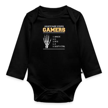 Zocken Gamer Knochenhand Gamers Video Spiel - Baby Bio-Langarm-Body - Schwarz - Vorne