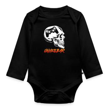 Gamer Gehirn Unheilbar Zocker Videospiele - Baby Bio-Langarm-Body - Schwarz - Vorne