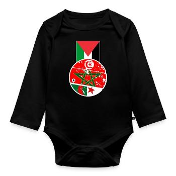 Palästina, Marokko, Algerien, Tunesien, Maghreb - Baby Bio-Langarm-Body - Schwarz - Vorne