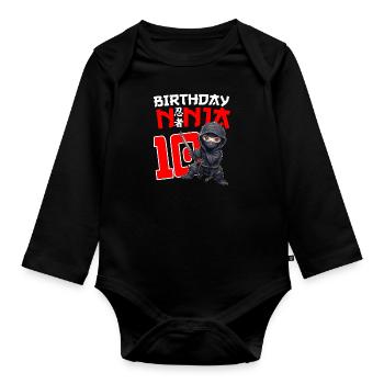 Kids Birthday Ninja Shirt -10 Year Old Ninja Birth - Baby Bio-Langarm-Body - Schwarz - Vorne