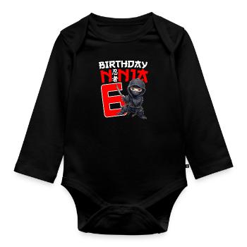 Kids Birthday Ninja Shirt - 6 Year Old Ninja Birth - Baby Bio-Langarm-Body - Schwarz - Vorne