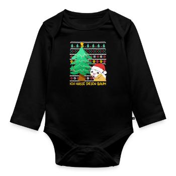 Weihnachten Ich Hasse diesen Baum Weihnachtsbaum - Baby Bio-Langarm-Body - Schwarz - Vorne
