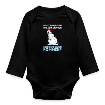 Schneemann Willst du Wissen Woher Schneeflocken - Baby Bio-Langarm-Body - Schwarz - Vorne