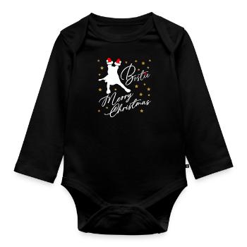 Boston Terrier avec chapeau de Père Noël et étoiles - Body Bébé bio manches longues - noir - Devant