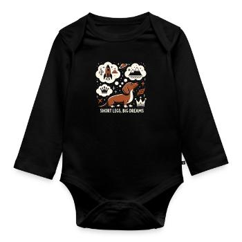 Short Legs, Big Dreams – Dreamy Dachshund Des - Organic Longsleeve Baby Bodysuit - black - Front