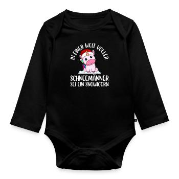 In einer Welt voller Schneemänner sei Snowicorn - Baby Bio-Langarm-Body - Schwarz - Vorne