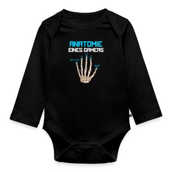 Anatomie eines Gamers Zocker Finger Video Spiel - Baby Bio-Langarm-Body - Schwarz - Vorne