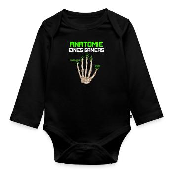 Anatomie eines Gamers Zocker Finger Video Spiel - Baby Bio-Langarm-Body - Schwarz - Vorne