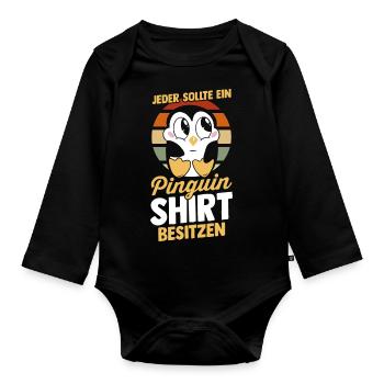 Pinguin - Baby Bio-Langarm-Body - Schwarz - Vorne
