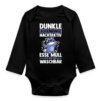 Waschbär - Baby Bio-Langarm-Body - Schwarz - Vorne