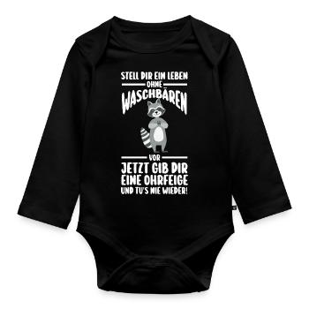 Waschbär - Baby Bio-Langarm-Body - Schwarz - Vorne